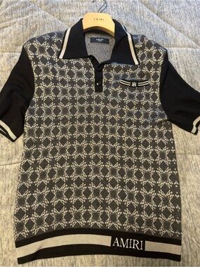 AMIRI Gray & Black Geometric Knit Polo Shirt